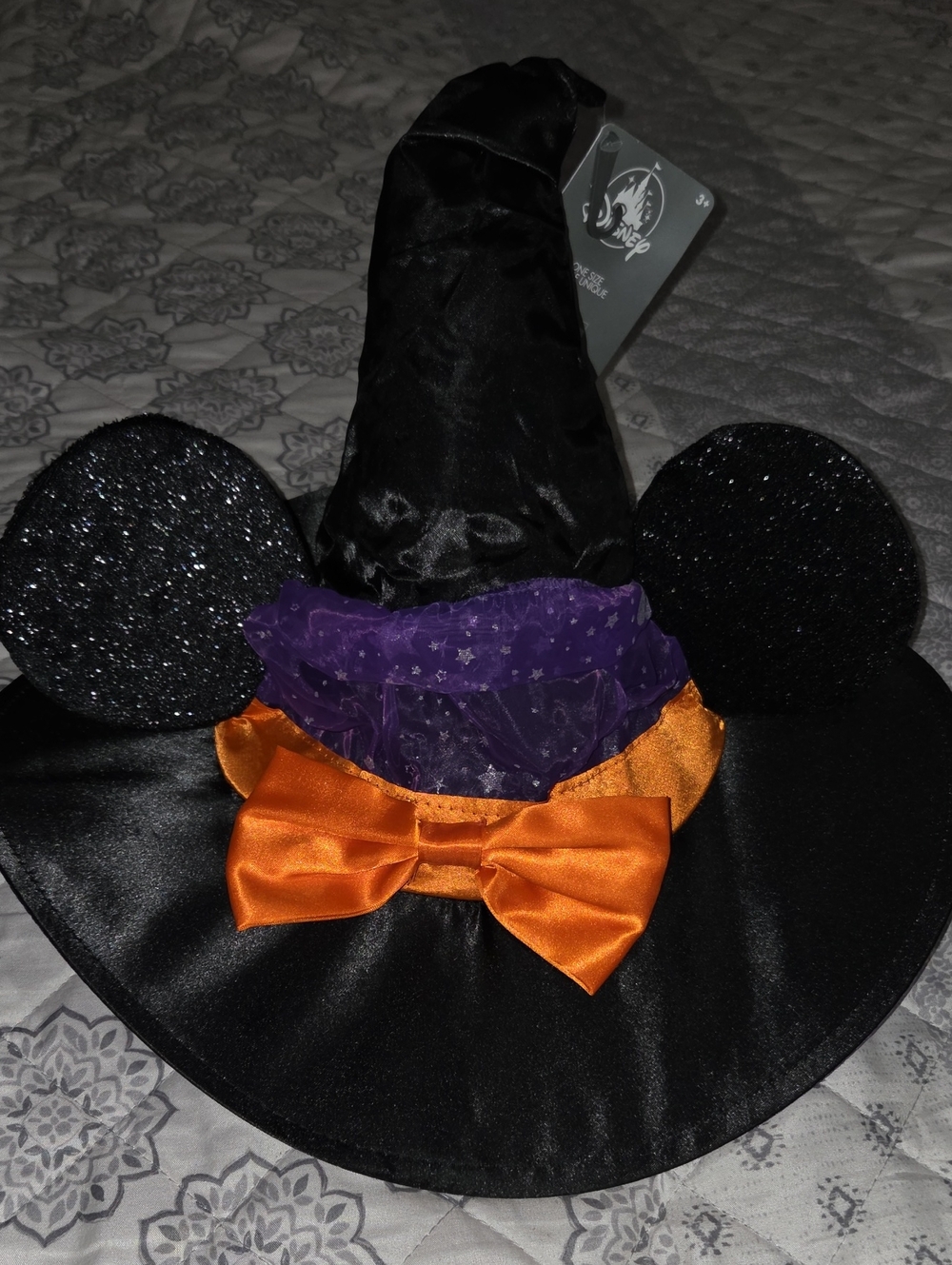 Disney Minnie Mouse Witch Ear Hat with Purple Ruffle and Orange Bow